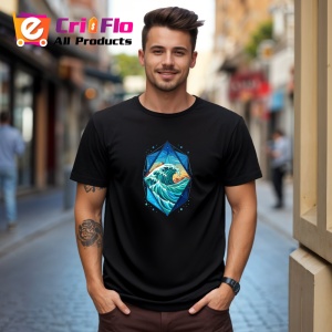 Tricou Val Ocean Albastru Geometric, Copii | Dama | Barbat, culoare negru - Img 4