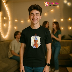 Tricou Vioara Cu Note Muzicale Vintage, Copii | Dama | Barbat, culoare negru - Img 6