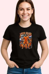 Tricou Virgil Van Dijk Olanda Fundas Capitan Fotbal, din bumbac 100%, tricou negru Copii | Dama | Barbat - Img 3