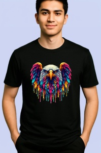 Tricou Vultur cu penaj rosu albastru simbol patriotic graffiti Copii | Dama | Barbat, culoare negru - Img 2