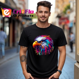 Tricou Vultur curcubeu realist in stil graffiti Copii | Dama | Barbat, culoare negru - Img 5