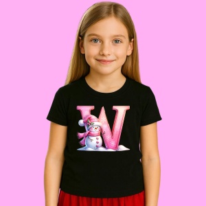 Tricou W Litera Craciun Roz Cu Om De Zapada Fulgi De Zapada, din bumbac 100% Copii | Dama | Barbat - Img 2