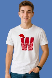 Tricou W Litera Rosie Cu Caciulita Si Inimioare Albe, din bumbac 100% Copii | Dama | Barbat - Img 2