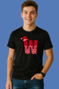 Tricou W Litera Rosie Cu Caciulita Si Inimioare Albe, din bumbac 100% Copii | Dama | Barbat - Img 2