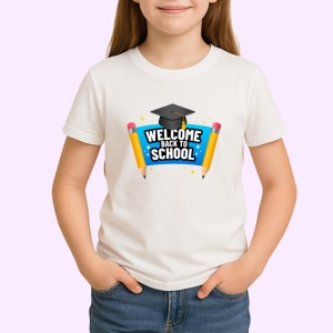 Tricou Welcome Back To School Palarie Absolvire Creioane, din bumbac 100% , tricou alb pentru Copii | Dama | Barbat - Img 2