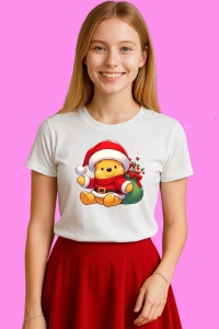 Tricou Winnie Christmas Cu Glob Si Fes Rosu, din bumbac 100%, tricou alb, Copii | Dama | Barbat - Img 3