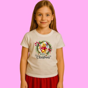 Tricou Winnie The Pooh Coronita Merry Christmas, din bumbac 100%, tricou alb, Copii | Dama | Barbat