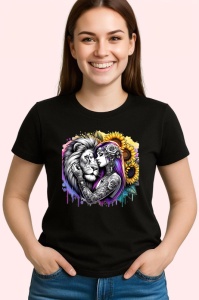 Tricou Woman and lion ink passion, femeie si leu pasiune tatuata, Copii | Dama | Barbat , tricou negru - Img 3