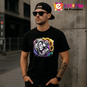 Tricou Woman and lion ink passion, femeie si leu pasiune tatuata, Copii | Dama | Barbat , tricou negru