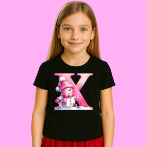 Tricou X Litera Craciun Roz Cu Om De Zapada Fulgi De Zapada, din bumbac 100% Copii | Dama | Barbat