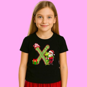 Tricou X Litere Craciun Cu Mos Si Grinch, din bumbac 100% Copii | Dama | Barbat - Img 3