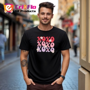Tricou Xoxo Text Roz Pastelat Inimi V1, din bumbac 100%, tricou negru Copii | Dama | Barbat - Img 5
