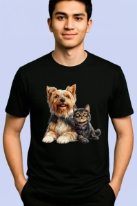 Tricou Yorkshire Terrier si pisica neagra expresie a dragostei Copii | Dama | Barbat Barbat - Img 5