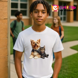 Tricou Yorkshire Terrier si pisica neagra expresie a dragostei Copii | Dama | Barbat Barbat - Img 8