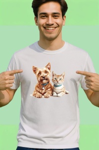 Tricou Yorkshire Terrier si pisica portocalie prietenie adorabila Copii | Dama | Barbat Barbat - Img 2