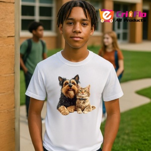 Tricou Yorkshire Terrier si pisica roscata prieteni inseparabili Copii | Dama | Barbat Barbat - Img 8