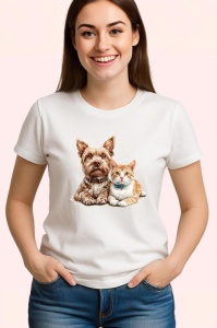 Tricou Yorkshire Terrier si pisica tabby portocalie prietenie naturala Copii | Dama | Barbat Barbat - Img 3