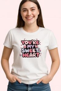Tricou Youre My Sweet Heart Text Roz Inimi V1, din bumbac 100% , tricou alb pentru Copii | Dama | Barbat - Img 2