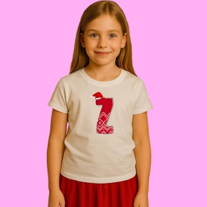 Tricou Z Litera Rosie Cu Caciulita Si Inimioare Albe, din bumbac 100% Copii | Dama | Barbat - Img 2