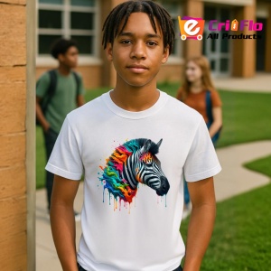 Tricou Zebra cu coama curcubeu arta vibranta savana Copii | Dama | Barbat - Img 4