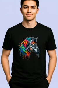 Tricou Zebra cu coama curcubeu arta vibranta savana Copii | Dama | Barbat, culoare negru - Img 2