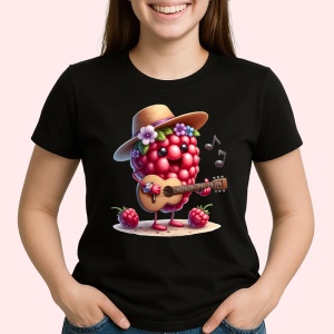 Tricou Zmeura amuzanta de vara cantaret, Fructe, Copii | Dama, culoare negru - Img 2