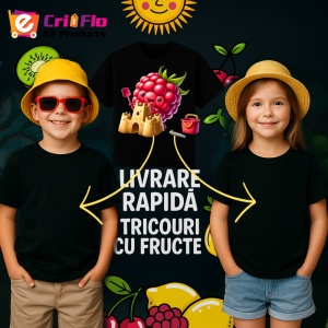 Tricou Zmeura amuzanta de vara castel de nisip, Fructe, Copii | Dama, culoare negru - Img 6