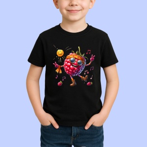 Tricou Zmeura amuzanta de vara dansator la soare, Fructe, Copii | Dama, culoare negru - Img 1
