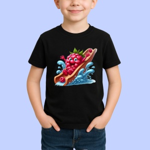Tricou Zmeura amuzanta de vara in topogan, Fructe, Copii | Dama, culoare negru
