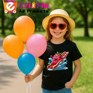 Tricou Zmeura amuzanta de vara in topogan, Fructe, Copii | Dama, culoare negru - Img 3