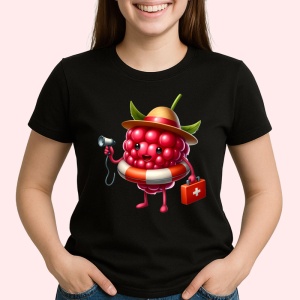 Tricou Zmeura amuzanta de vara salvamar, Fructe, Copii | Dama, culoare negru - Img 2