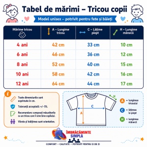 Tricouri copii simple din bumbac 100% – fete și băieți, 20 culori - Img 3