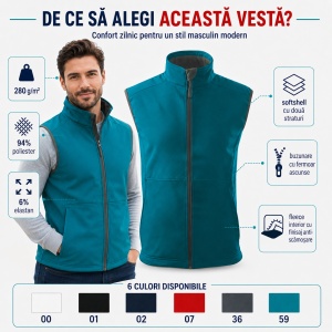 Vestă Bărbați tip Jachetă fără Mâneci Softshell, Elastică și Călduroasă – Vision 517 - Img 3