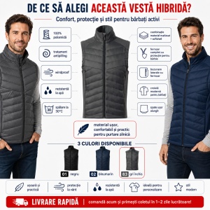 Vestă Hibridă Bărbați Matlasată cu Fermoar, Softshell, Windproof – Cross 557 - Img 3