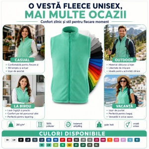 Vestă Polar Fleece Unisex Damă Bărbat Călduroasă cu Fermoar Malfini Next 518 - Img 7