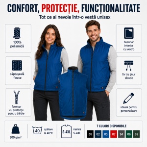 Vestă Unisex Bărbat Damă tip Jachetă fără Mâneci, Călduroasă cu Fleece și Fermoar – Body Warmer 509 - Img 10