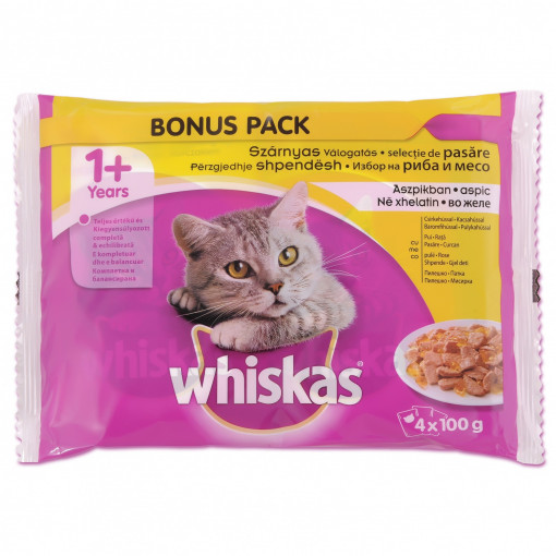 Whiskas Hrana Umeda pentru Pisici, Selectie Pasare in Aspic, 4 x 100 g