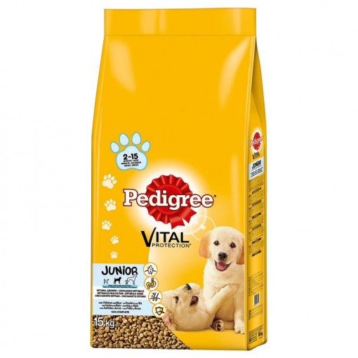Hrana Uscata Caini Pedigree Junior Medium Pui si Orez 15, kg