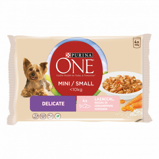 Hrana Umeda One Mini Delacte pentru Caini, cu Somon, Orez si Morcovi, 4 x 100 g