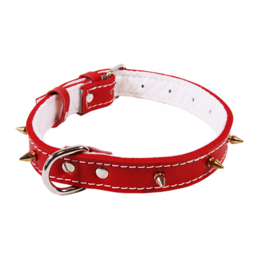 Zgarda Piele cu Colti Tip 30 mm/65 cm, Rosu