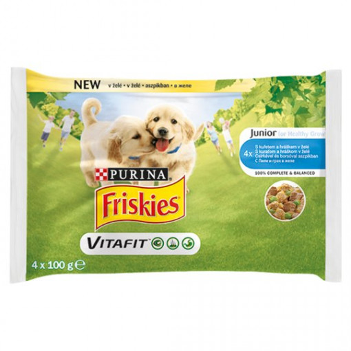 Hrana Umeda Friskies Dog, Junior, in Aspic, cu Pui, 4 x 100 g