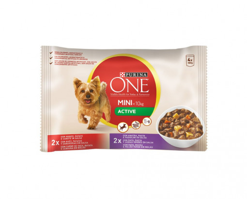 Hrana Umeda Pentru Caini, One Mini Active, Cu Vita, 4x100 g