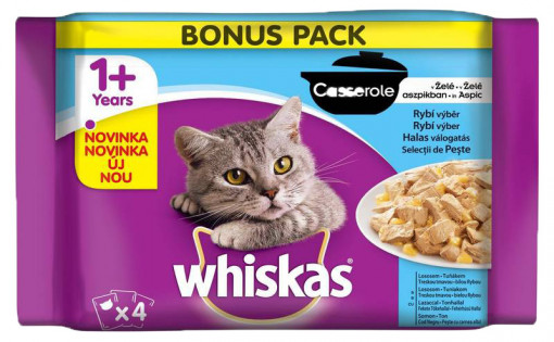 Whiskas Hrana Umeda pentru Pisici Meniu cu Peste in Aspic, Casserole, 4 x 85 g