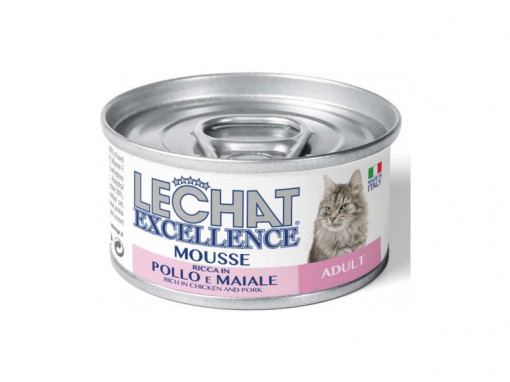 Lechat Excelence pentru Pisici, Mousse, 85 g, Adult, Pui/Purcel