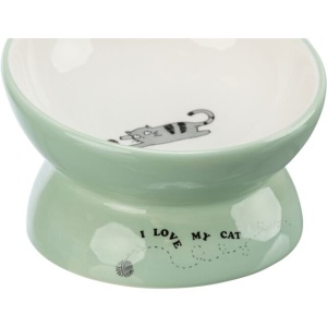 Castron Ceramic Pentru Pisici, Ridicat, Forma Ergonomica, 0.15 l/Ã¸ 13 cm, Verde Salvie/Alb - Img 4