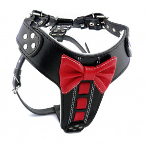 Ham Bowtie-Papion, Piele Naturala, Negru/Rosu, pentru Labrador, Doberman, Bulldog etc - Img 1