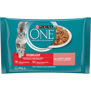 Hrana Umeda Purina One pentru Pisici Sterilizate, cu Somon si Morcovi, 4 x 85 g