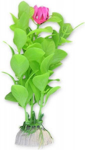 Planta Artificiala Pentru Acvariu, 10 cm, Verde Cu Roz