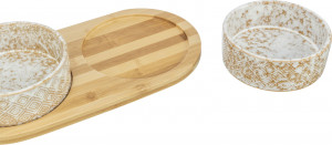 Set 2 Castroane Ceramice cu Suport din Bambus, Alb/Maro, Dimensiune 2 x 0.3 l/ø 12 cm/30 x 6 x 15 cm - Img 2