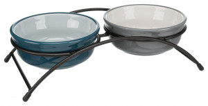 Set 2 X Castroane Ceramice Cu Suport Metalic, 2 × 0.25 l/13 cm/27 × 8 × 13 cm, Petrol/Gri, 24535 - Img 1